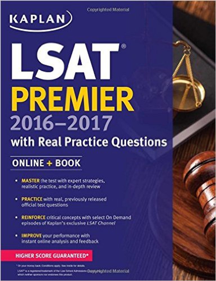 Kaplan LSAT Premier 2016-2017 with Real Practice Questions: Book + Online (Kaplan Test Prep) Cover