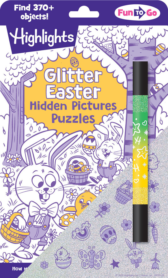 Glitter Easter Hidden Pictures Puzzles: Over 370 Hidden Objects in Festive Easter Puzzle Book Featuring Bunnies, Eggs and Flowers, Easter Gift for Kids 6-9 (Highlights Fun to Go) book cover by 