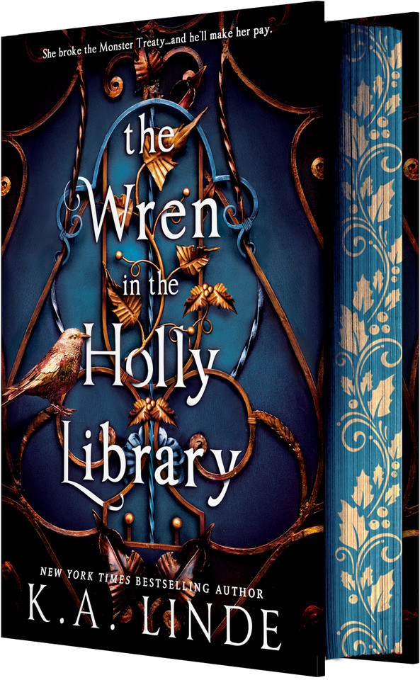 The Wren in the Holly Library (Deluxe Limited Edition): An Enemies-to-Lovers Romantasy in a Post-Monster-War New York City (Oak & Holly Cycle #1) book cover by K.A. Linde