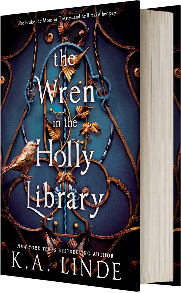 The Wren in the Holly Library (Standard Edition): An Enemies-to-Lovers Romantasy in a Post-Monster-War New York City (Oak & Holly Cycle #1) book cover by K.A. Linde