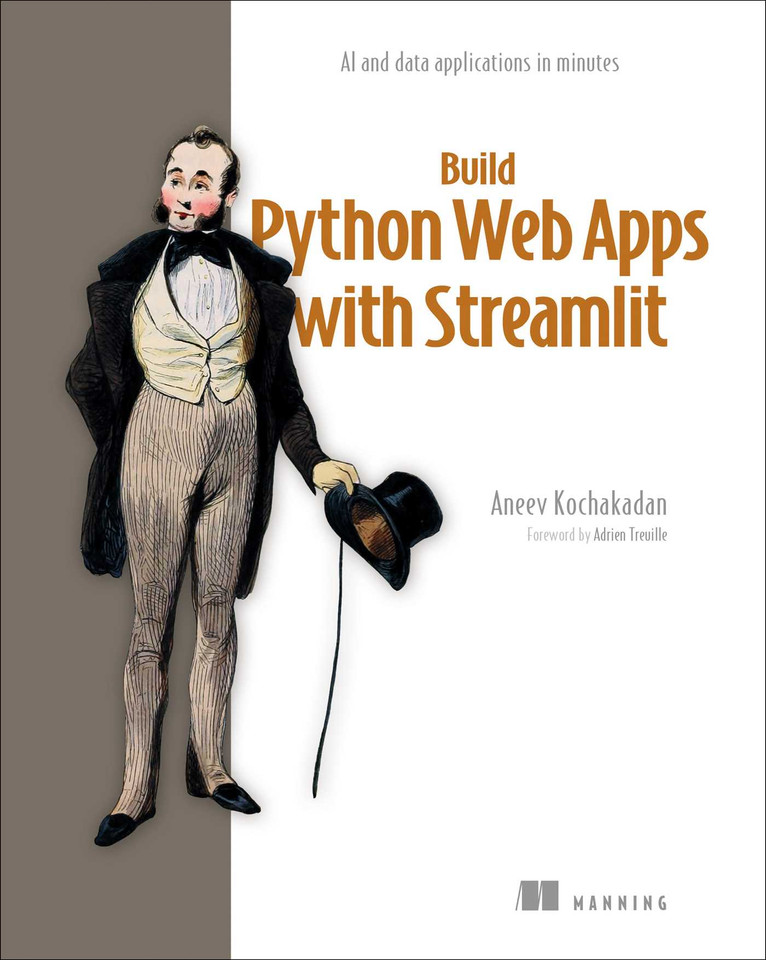 Build Python Web Apps with Streamlit: AI and data applications in minutes book cover by Aneev Kochakadan