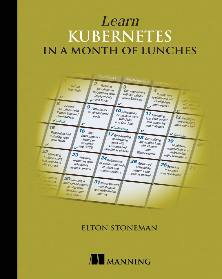 Learn Kubernetes in a Month of Lunches book cover by Elton Stoneman