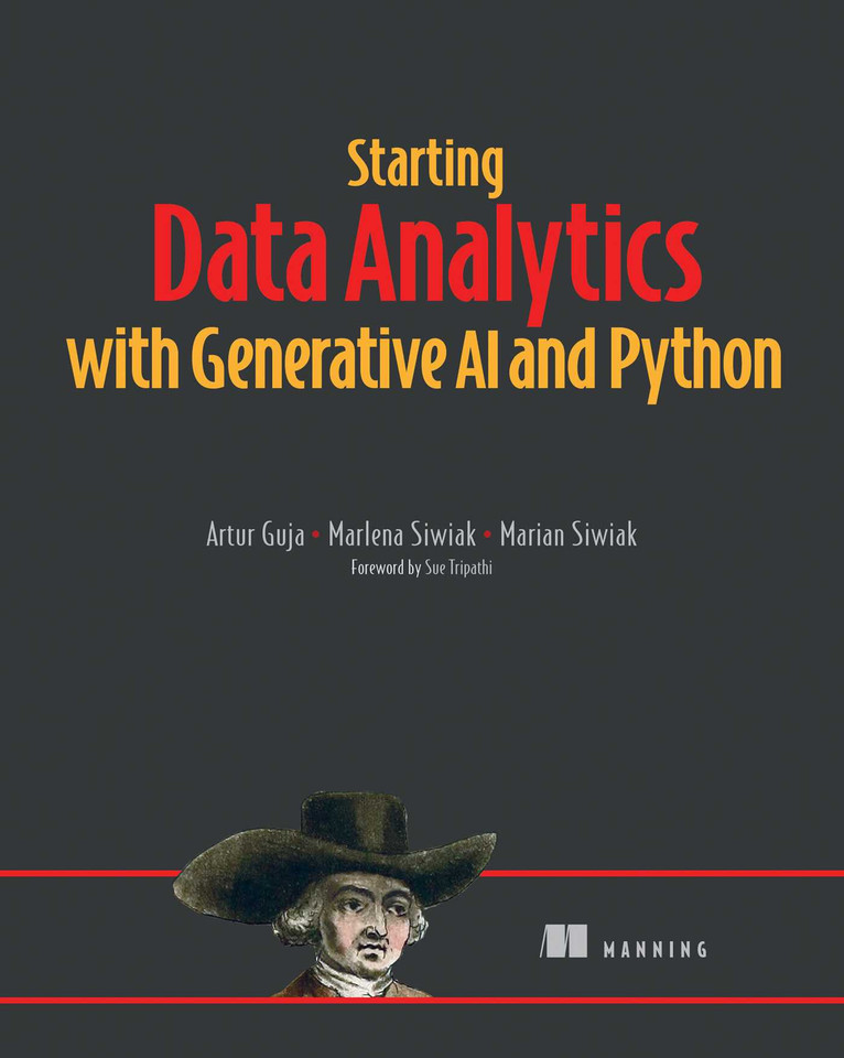 Starting Data Analytics with Generative AI and Python book cover by Artur Guja, Marlena Siwiak, Marian Siwiak