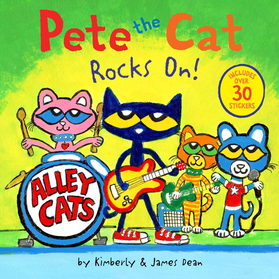 Pete the Cat Rocks On!: Includes Over 30 Stickers! (Pete the Cat) book cover by James Dean, Kimberly Dean