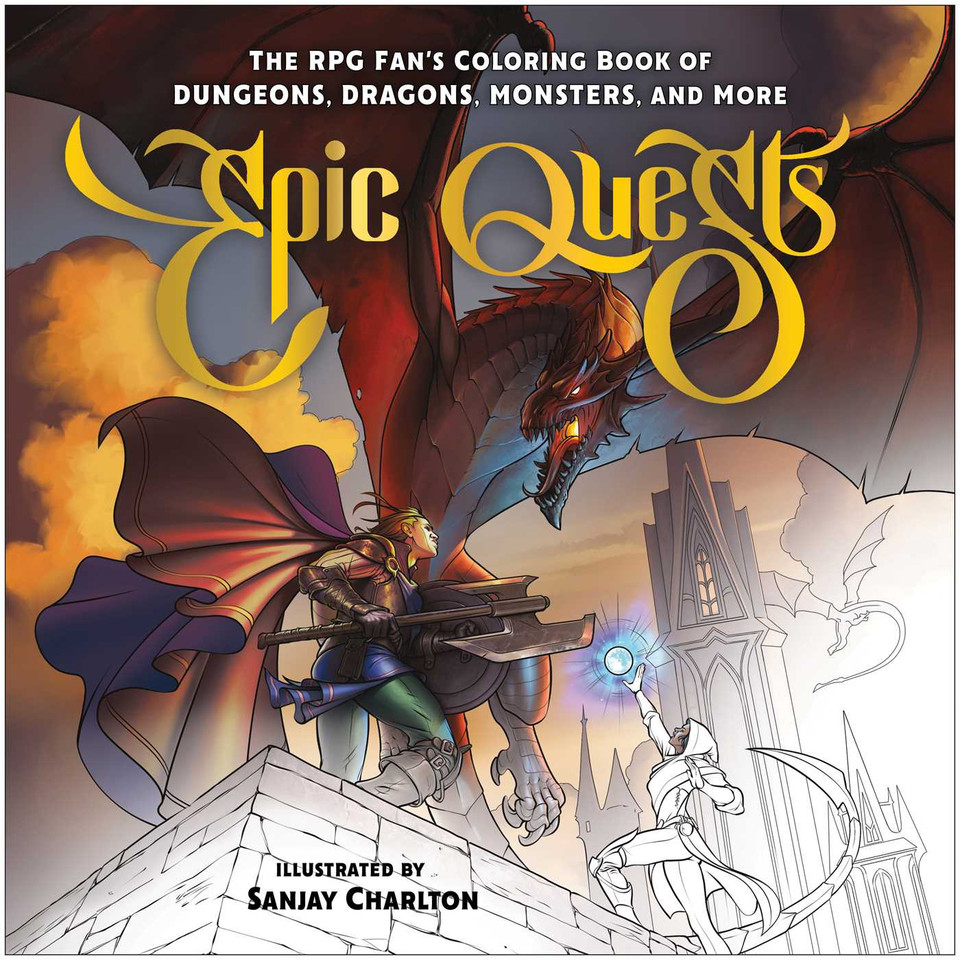 Epic Quests: The RPG Fan's Coloring Book of Dungeons, Dragons, Monsters, and More book cover by 