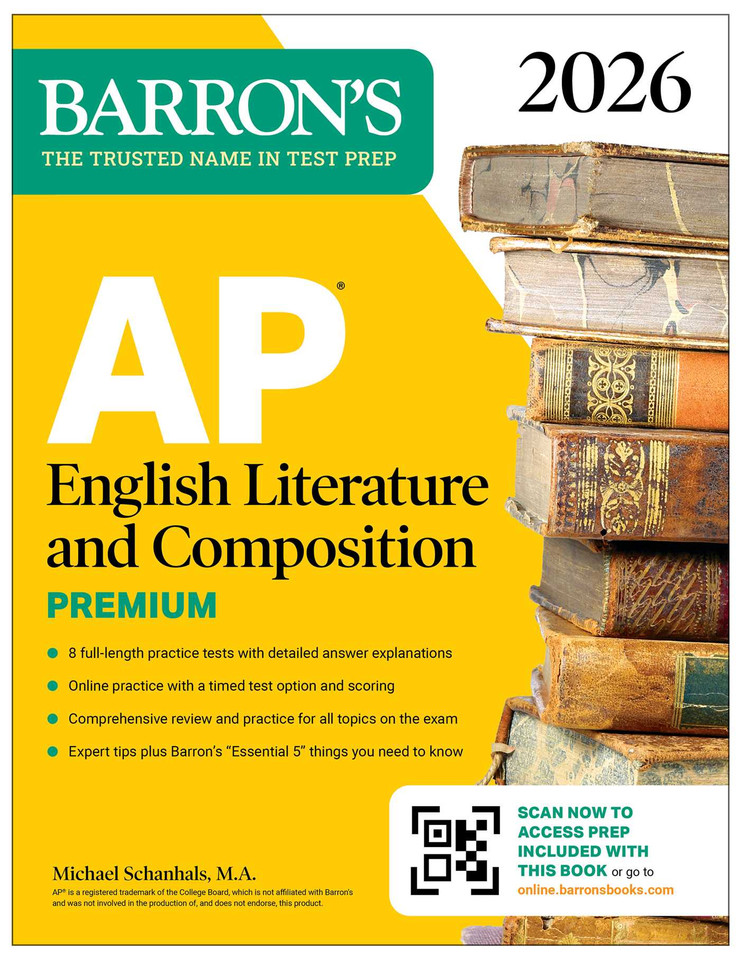 AP English Literature and Composition Premium, 2026: Prep Book with 8 Practice Tests + Online Practice (Barron's AP Prep) book cover by Michael Schanhals