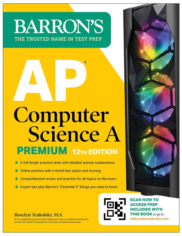 AP Computer Science A Premium, 12th Edition: Prep Book with 6 Practice Tests + Comprehensive Review + Online Practice (Barron's AP Prep) book cover by Roselyn Teukolsky