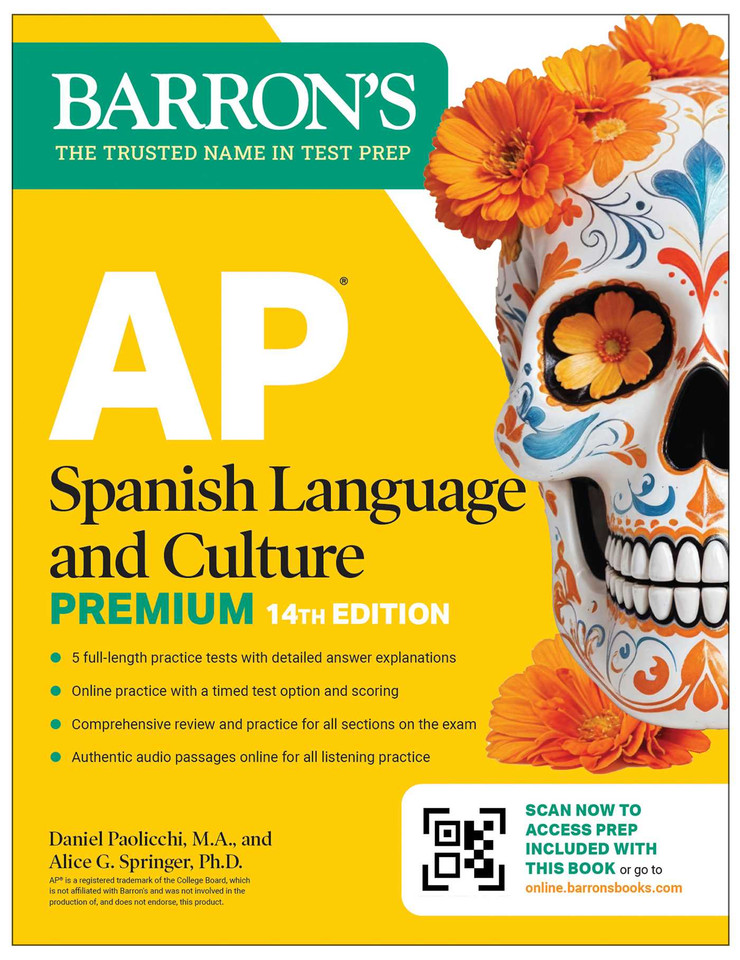 AP Spanish Language and Culture Premium, Fourteenth Edition: Prep Book with 5 Practice Tests + Comprehensive Review + Online Practice (2026) (Barron's AP Prep) book cover by Daniel Paolicchi, Alice G. Springer