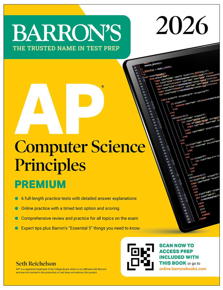 AP Computer Science Principles Premium, 2026: Prep Book with 6 Practice Tests + Comprehensive Review + Online Practice (Barron's AP Prep) book cover by Seth Reichelson
