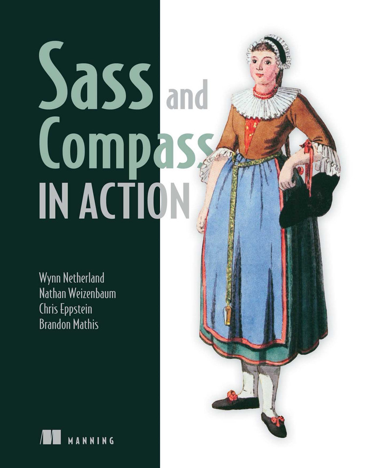 Sass and Compass in Action book cover by Wynn Netherland, Nathan Weizenbaum, Chris Eppstein, Brandon Mathis