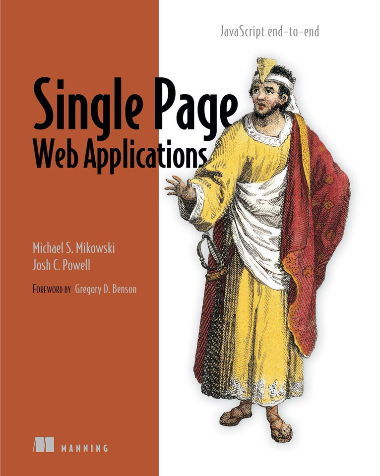 Single Page Web Applications: JavaScript end-to-end book cover by Michael Mikowski, Josh Powell