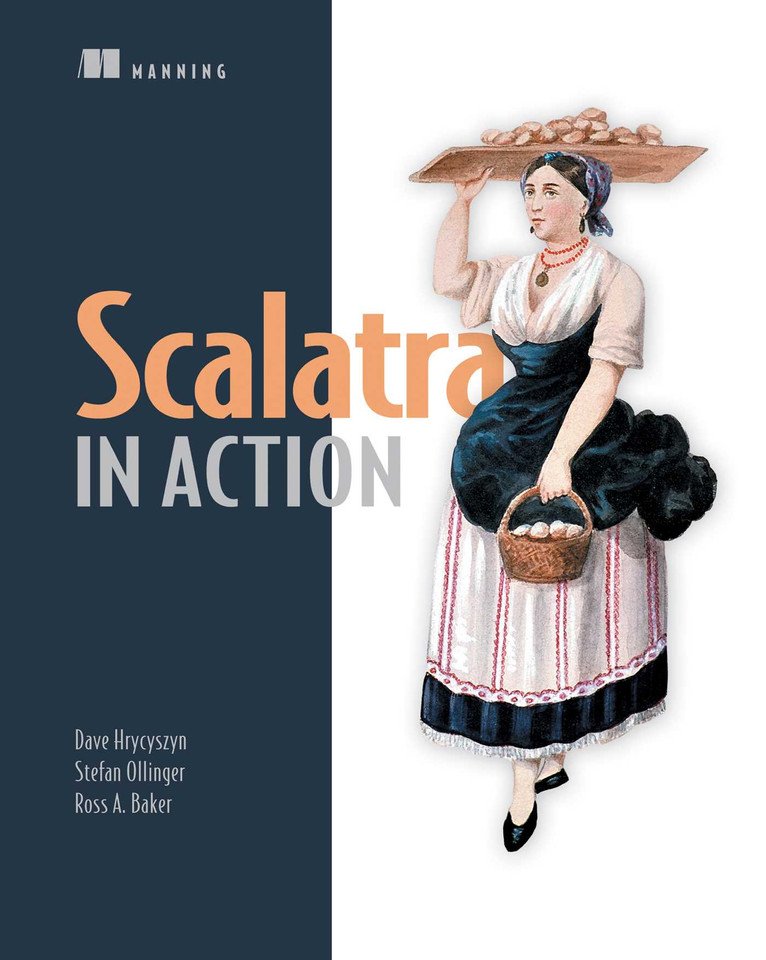 Scalatra in Action book cover by Dave Hrycyszyn, Stefan Ollinger, Ross A. Baker