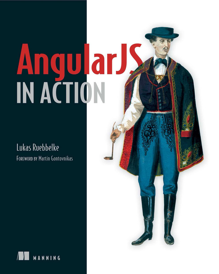 AngularJS in Action book cover by Lukas Ruebbelke