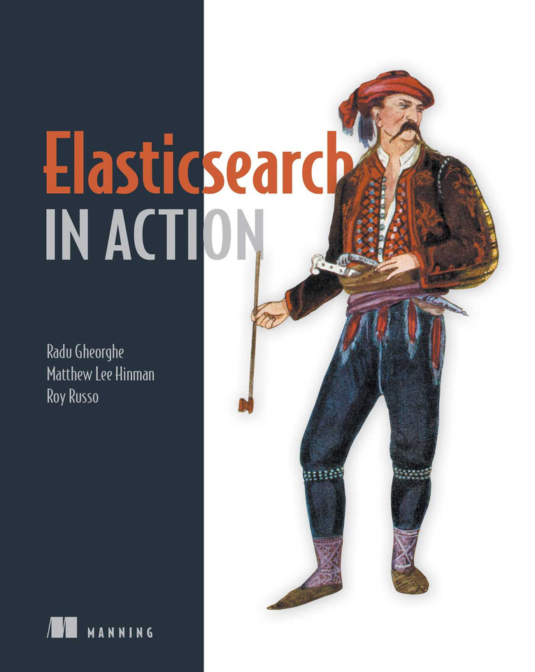 Elasticsearch in Action book cover by Radu Gheorghe, Matthew Lee Hinman, Roy Russo
