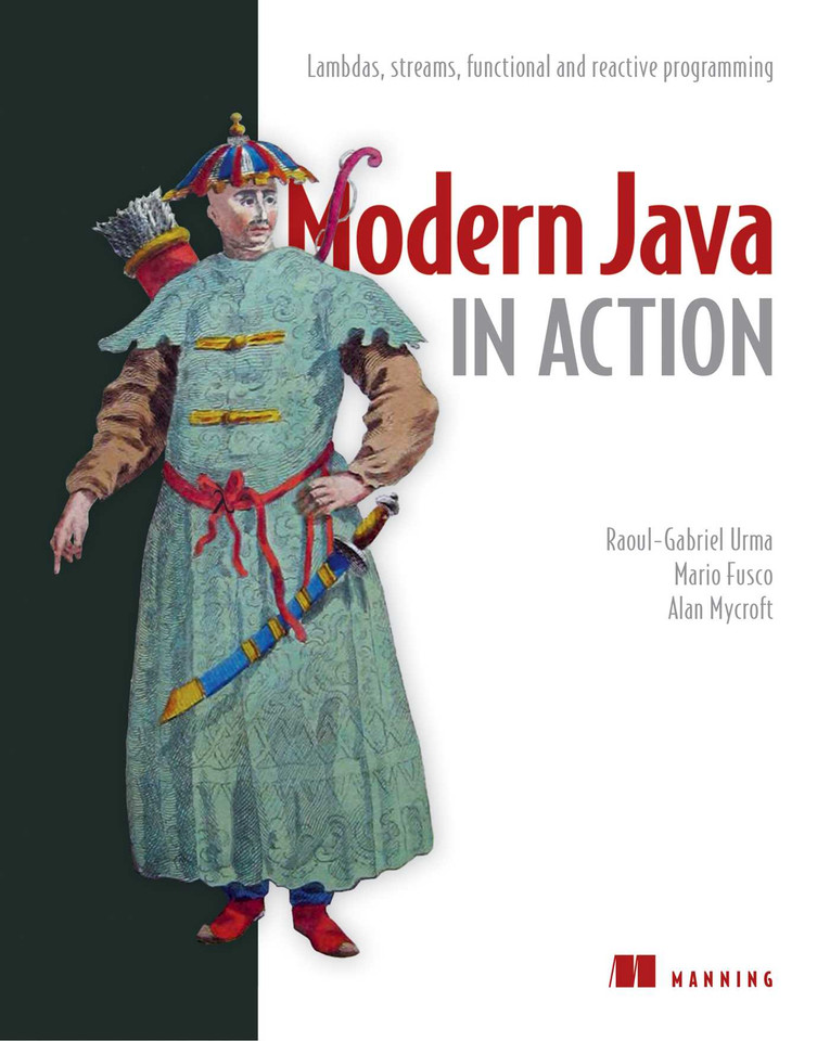 Modern Java in Action: Lambdas, streams, functional and reactive programming book cover by Raoul-Gabriel  Urma, Mario Fusco, Alan Mycroft
