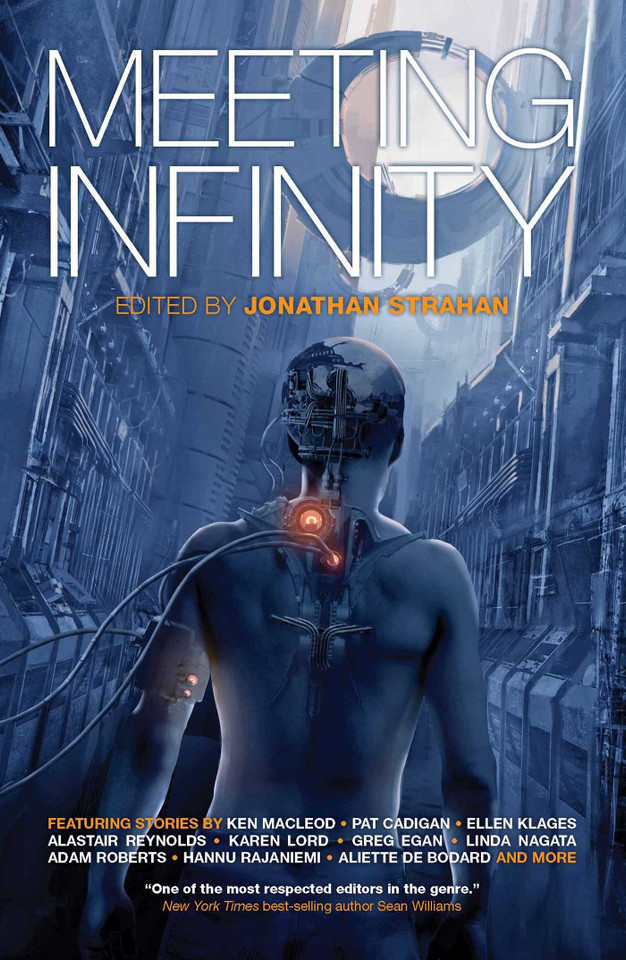 Meeting Infinity (The Infinity Project) book cover by Gregory Benford, James S. A. Corey, Nancy Kress, Aliette de Bodard, Kameron Hurley, Madeline Ashby, Simon Ings, John Barnes, Gwyneth Jones, Ian McDonald, Yoon Ha Lee, Ramez Naam, An Owomoyela, Benjanun Sriduangkaew, Bruce Sterling, Sean Williams