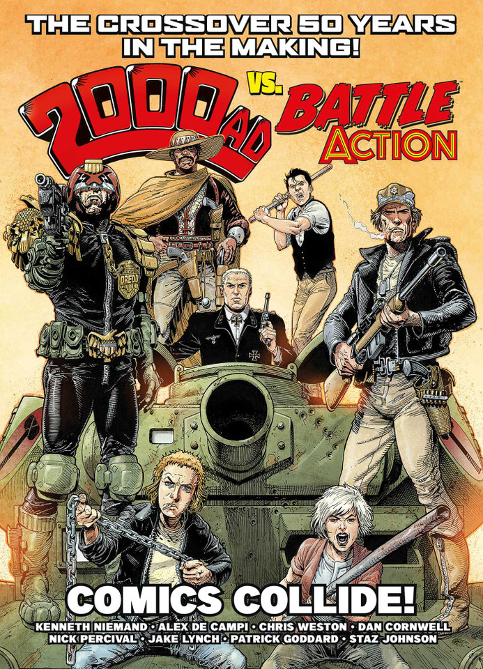 2000 AD Vs Battle Action: Comics Collide! (Battle Action) book cover by Kenneth Niemand, Geoffrey D. Wessel, Chris Weston, Karl Stock, Arthur Wyatt, Gordon Rennie, Michael Carroll, Alec Worley, Alex De Campi