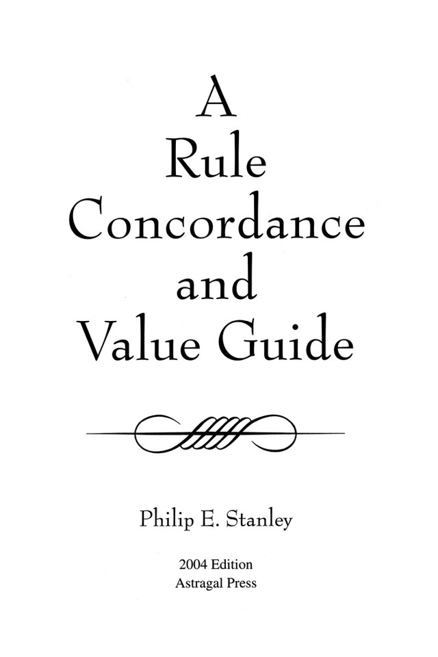 Rule Concordance and Value Guide book cover by Phil Stanley