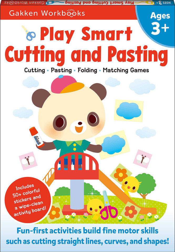 Play Smart Cutting and Pasting Age 3+: Preschool Activity Workbook with Stickers for Toddlers Ages 3, 4, 5: Build Strong Fine Motor Skills: Basic Scissor Skills (Full Color Pages) (Play Smart) book cover by Gakken early childhood experts