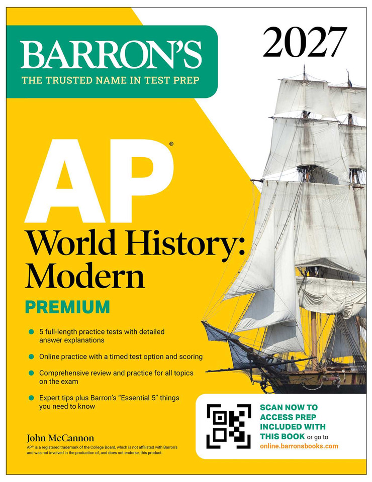 AP World History: Modern Premium, 2027: Prep Book With 5 Practice Tests + Comprehensive Review + Online Practice (Barron's AP Prep) book cover by John McCannon