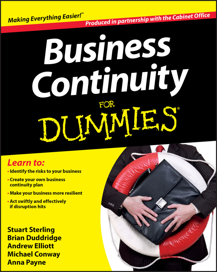 Business Continuity For Dummies book cover by The Cabinet Office, Stuart Sterling, Anna Payne, Brian Duddridge, Andrew Elliott, Michael Conway