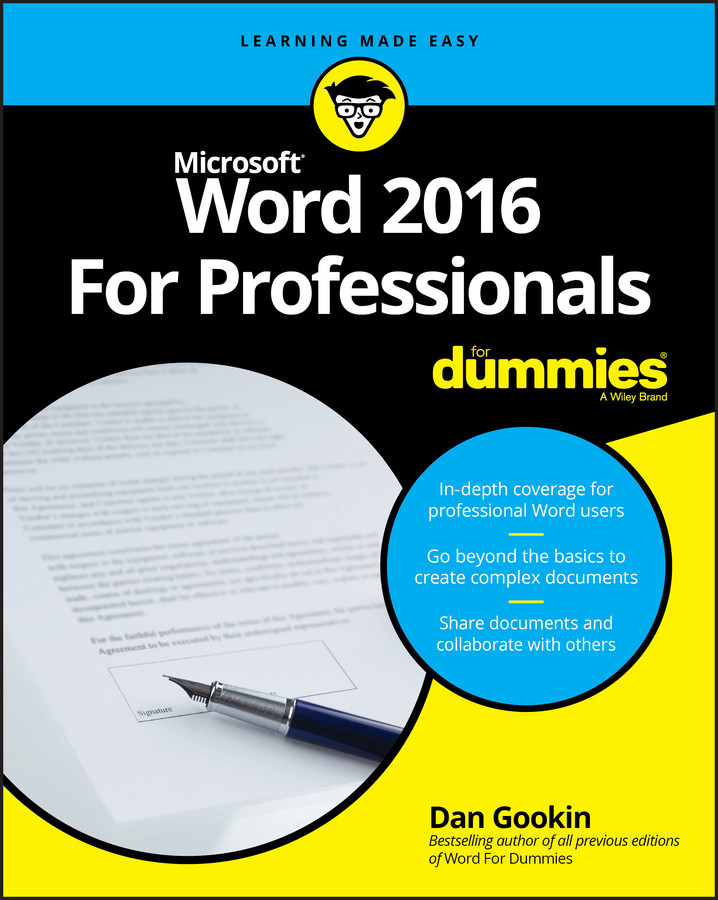 Word 2016 For Professionals For Dummies book cover by Dan Gookin