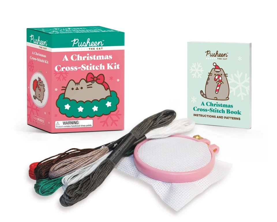Pusheen: A Christmas Cross-Stitch Kit (RP Minis) book cover by Sosae Caetano, Claire Belton, Dennis Caetano