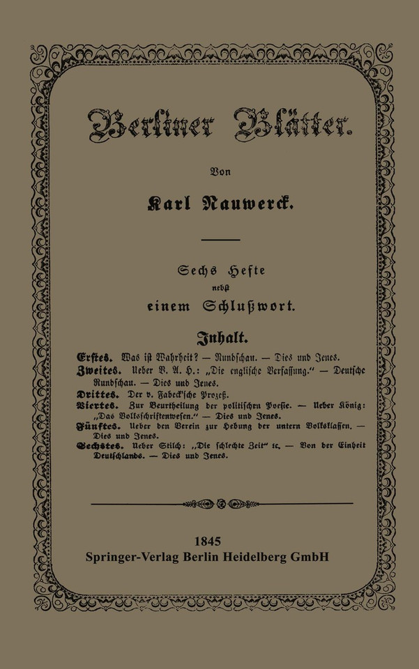 Berliner Blätter book cover by Karl Nauwerck