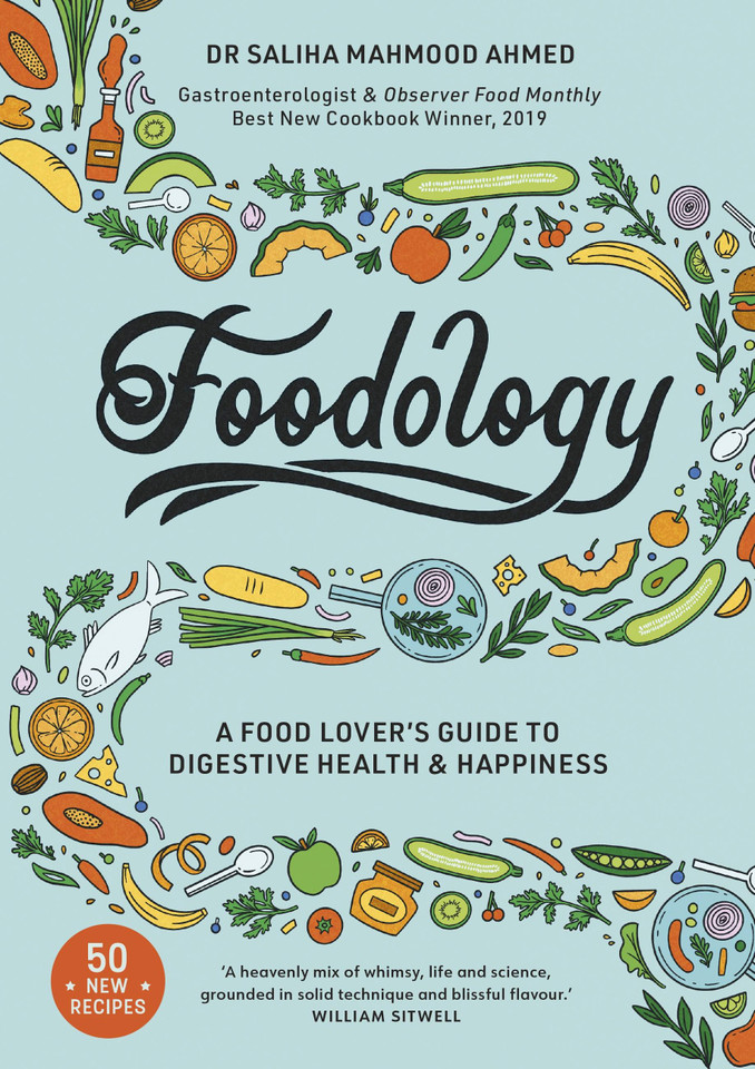 Foodology: A food-lover's guide to digestive health and happiness book cover by Saliha Mahmood Ahmed