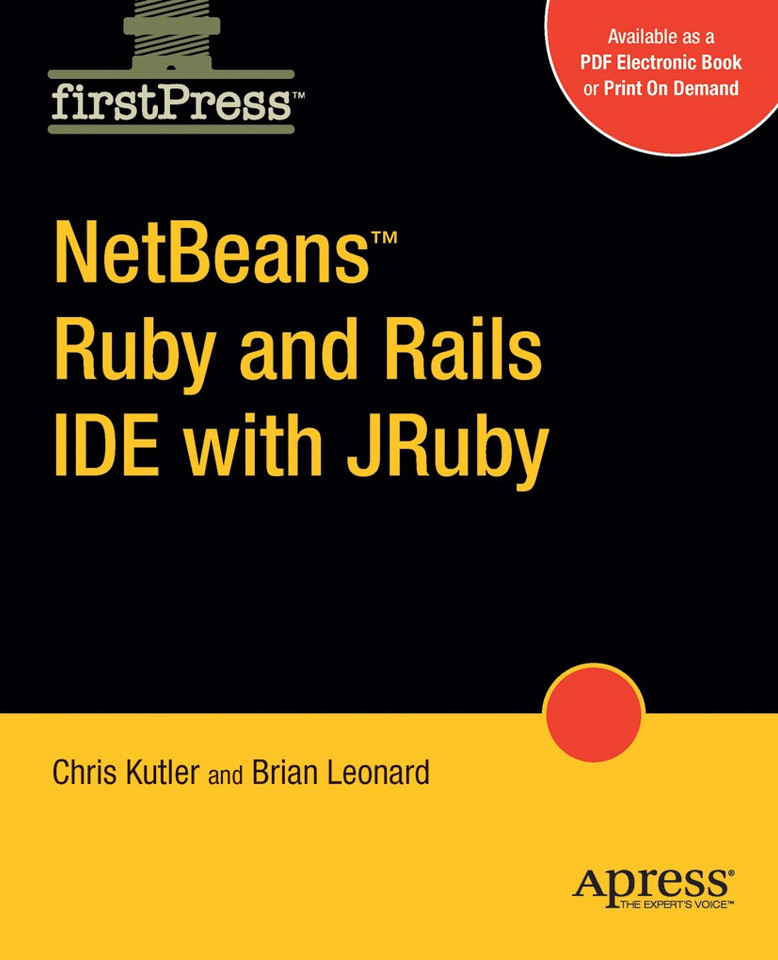 NetBeans Ruby and Rails IDE with JRuby book cover by Chris Kutler, Brian Leonard