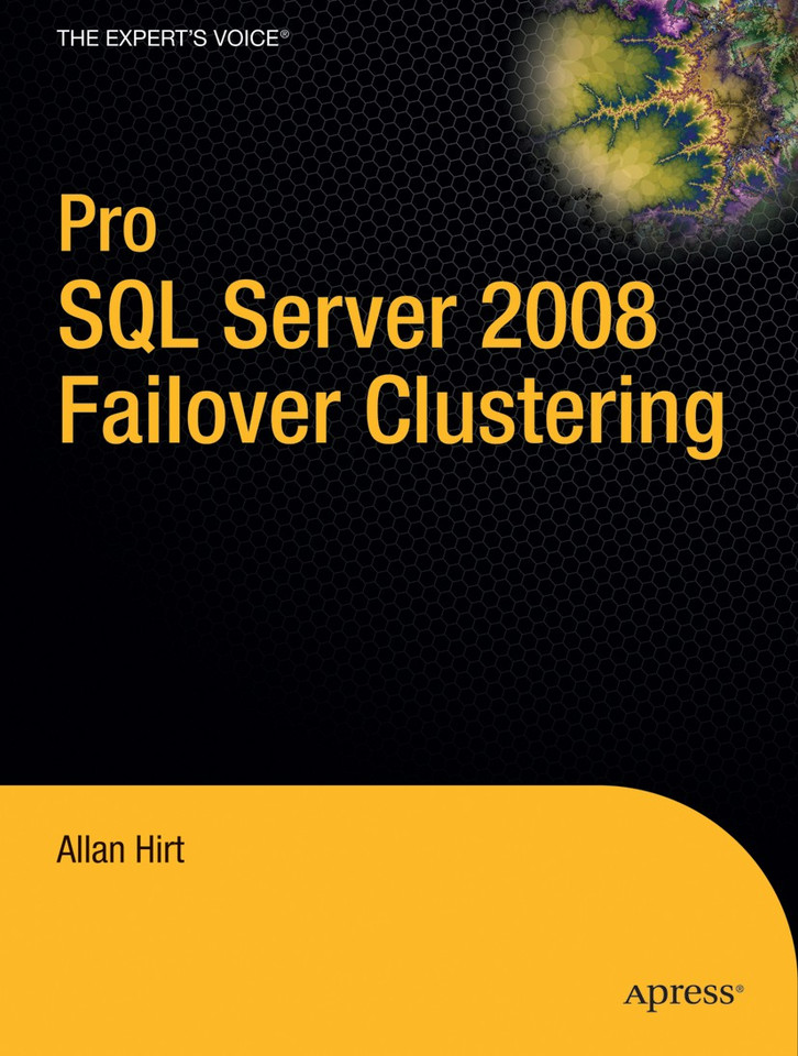 Pro SQL Server 2008 Failover Clustering book cover by Allan Hirt