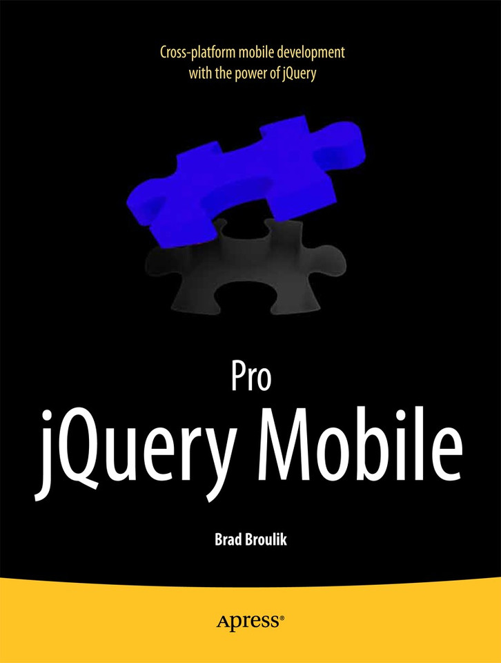 Pro jQuery Mobile book cover by Brad Broulik