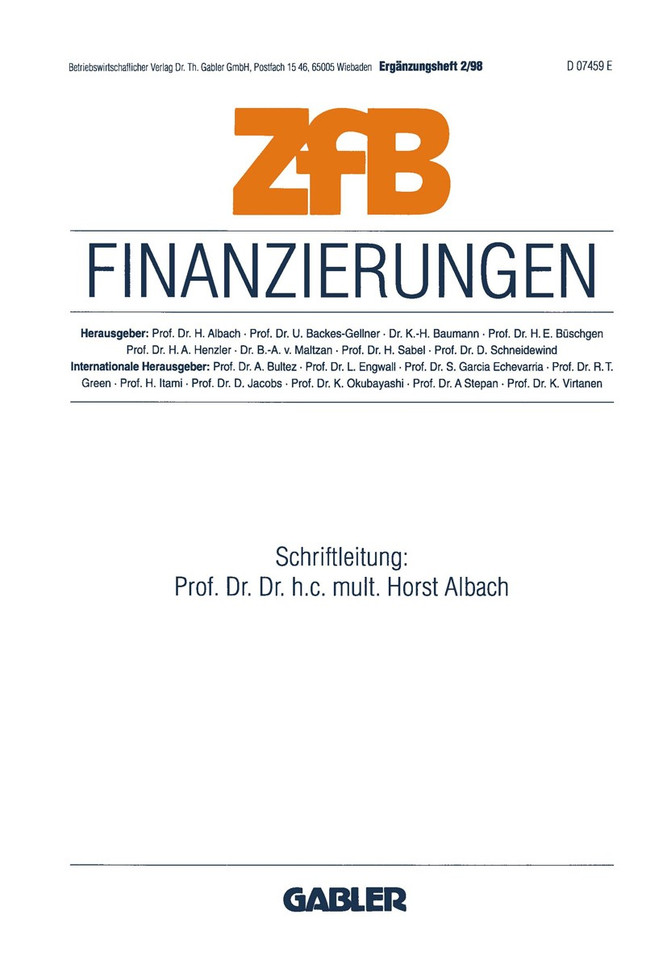 Finanzierungen (ZfB Special Issue #2) book cover by 