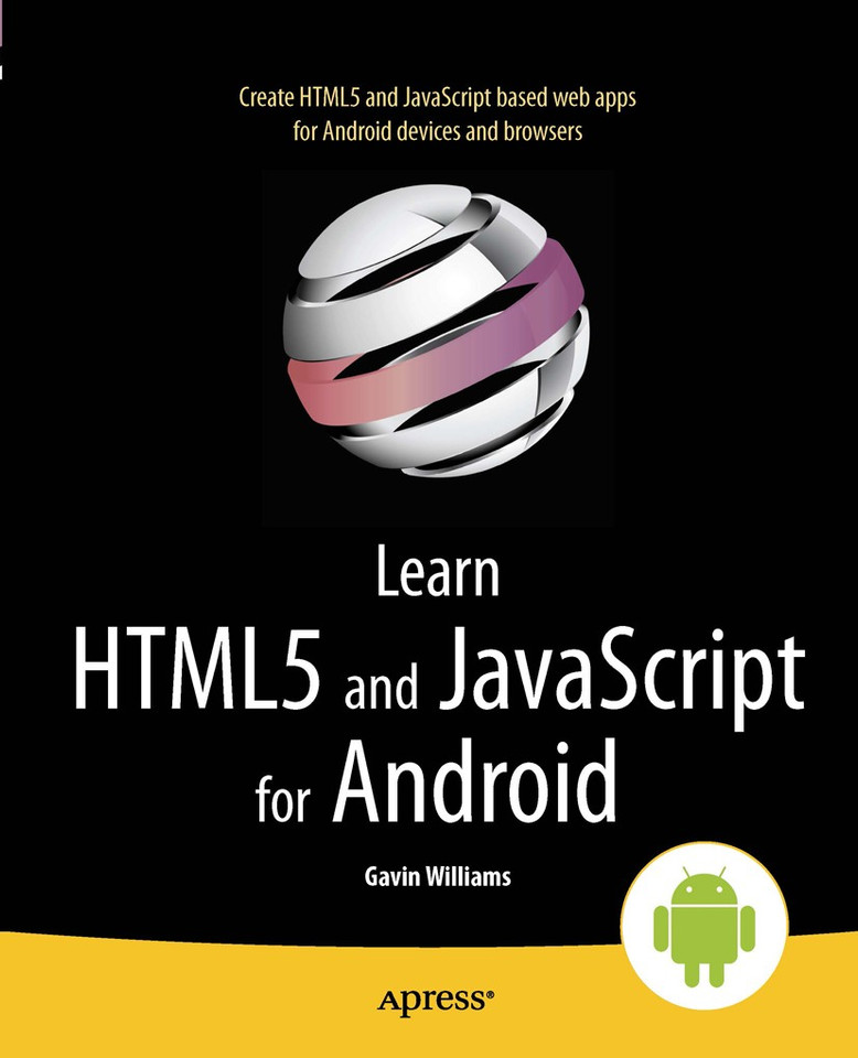 Learn HTML5 and JavaScript for Android book cover by Gavin Williams