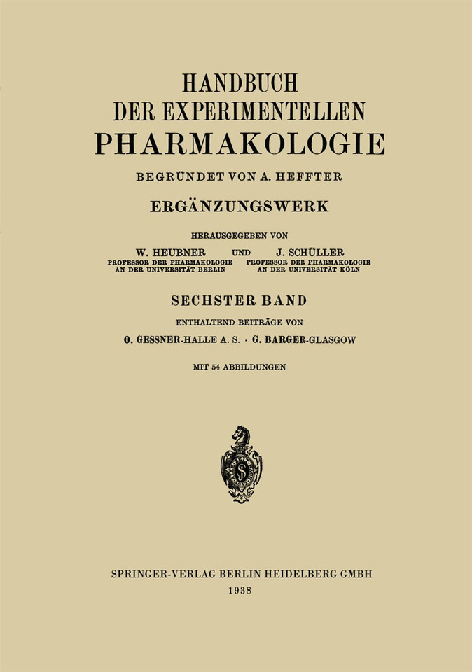 Ergänzungswerk (Handbuch der Experimentellen Pharmakologie) book cover by Otto Gessner, George Barger