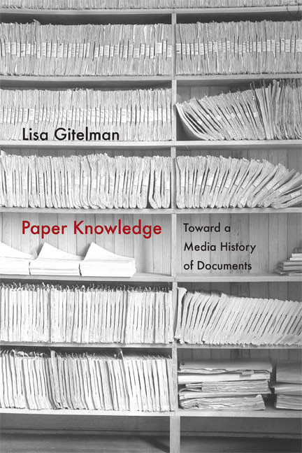 Paper Knowledge: Toward a Media History of Documents (Sign, Storage, Transmission) book cover by Lisa Gitelman