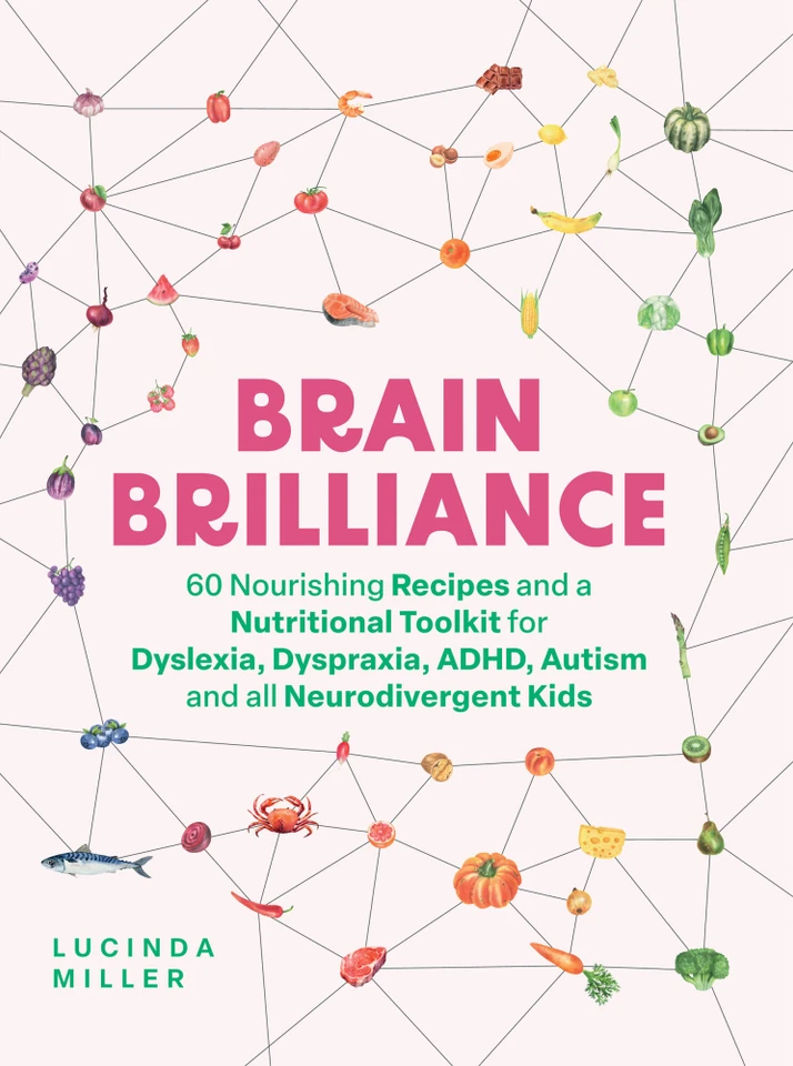 Brain Brilliance: 60 Nourishing Recipes And A Nutritional Toolkit For Dyslexia, Dyspraxia, ADHD, Autism and All Neurodivergent Kids book cover by Lucinda Miller