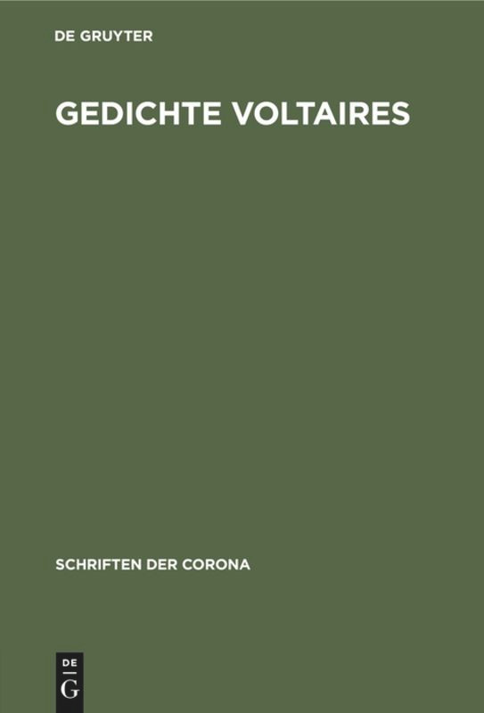 Gedichte Voltaires: Schriften der Corona X (Schriften der Corona #10) book cover by 