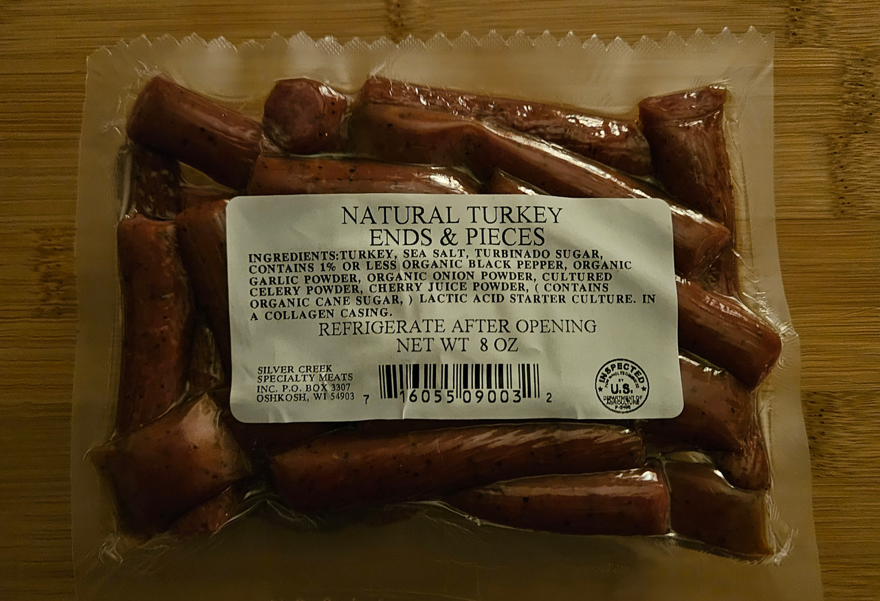 8 oz packs of All Natural Turkey Ends and Pieces, same great product as sticks