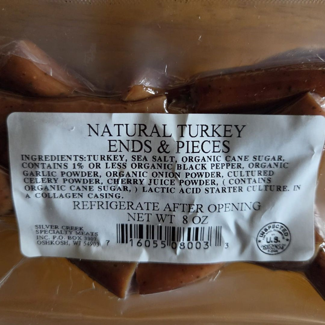 8 oz packs of All Natural Turkey Ends and Pieces, same great product as sticks