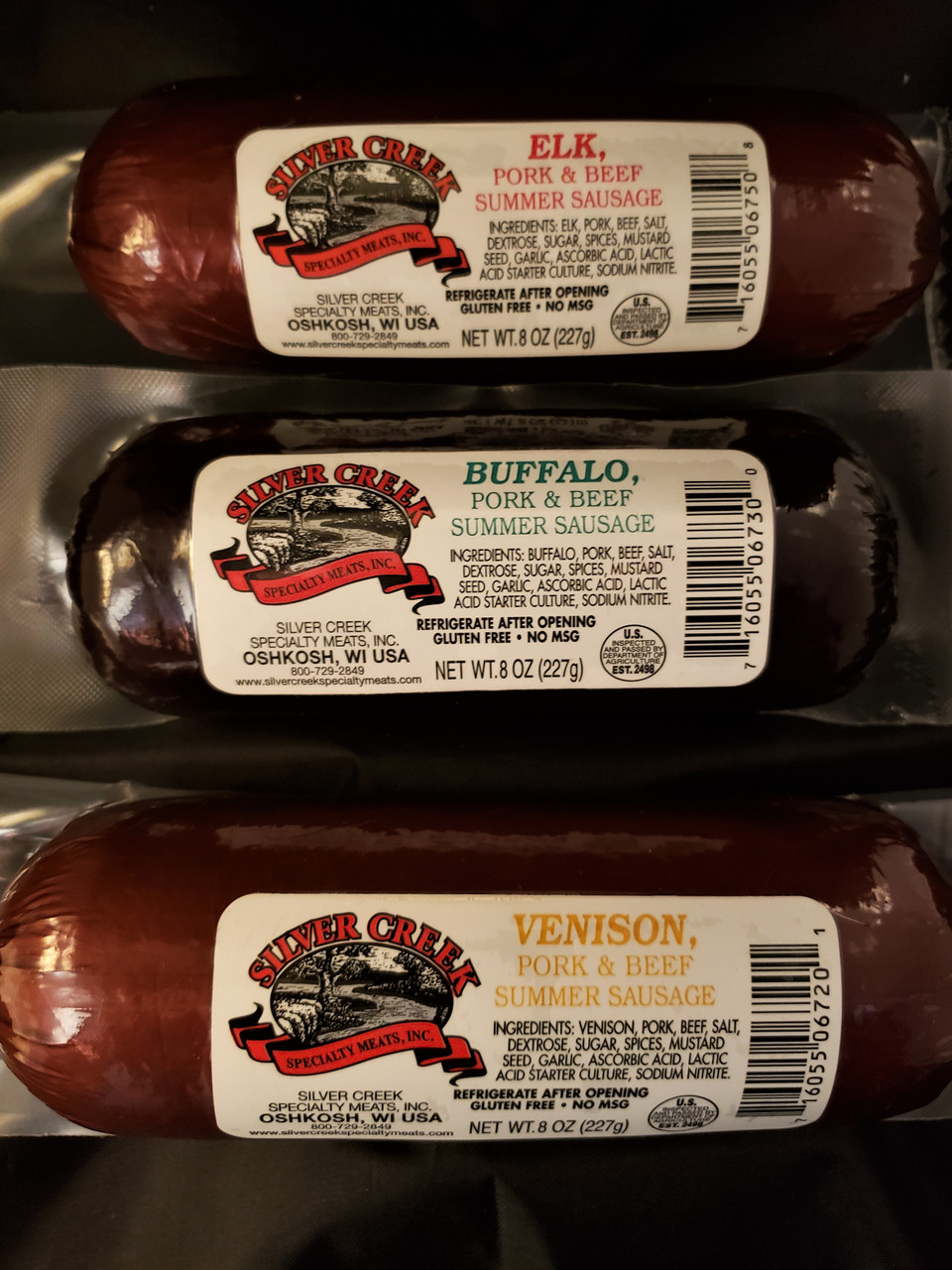Elk and Buffalo sausage available in 8 oz sizes too