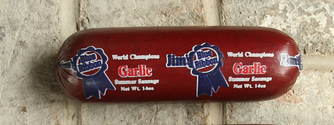 Jim's Blue Ribbon Garlic Summer Sausage, 14oz and 28 oz