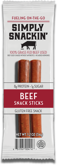 1.2 oz Package of 100% Grass Fed Beef Snack Sticks 
