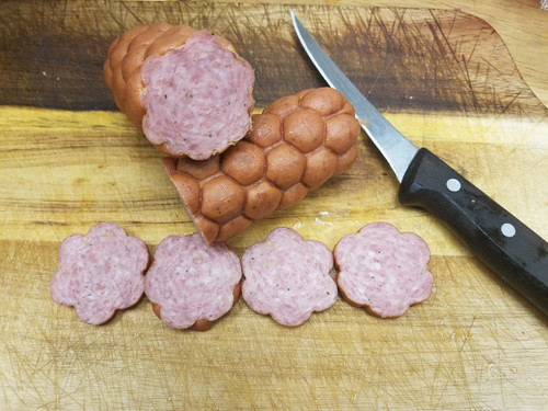 Our Hukki Summer Sausage, an excellent blend of  Beef, pork, and cold smoke.