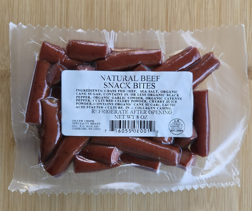 8 oz packs of All Natural Beef Snack Bites.  Fun finger food