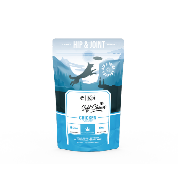 KOI OMEGA HEMP CBD SOFT CHEWS for CANINE HIP & JOINT SUPPORT CHICKEN FLAVOR 180 MG 30CT