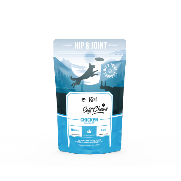 KOI OMEGA HEMP CBD SOFT CHEWS for CANINE HIP & JOINT SUPPORT CHICKEN FLAVOR 180 MG 30CT