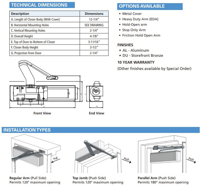 back number のデモCD distance knock tender IDC 4400 Series (44CI) Grade 1 Surface Mount Door Closer (Cushion