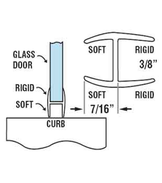 Clear "H" Wipe Shower Door Seal For 3/8" Glass- 95" Long