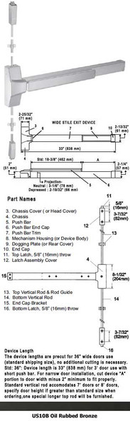 International Door Closers 8830F-48 ANSI Grade 1 Fire Rated Commercial Push Bar